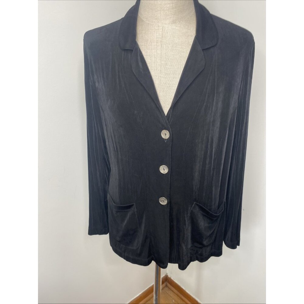 Chico's Travelers Womens Black 2 L Jacket Cardigan Shirt Long Sleeve Pockets